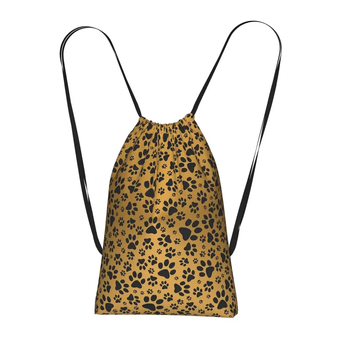 

Cute Golden Gradient Pet Paw Print Backpacks Casual Drawstring Bundle Pocket Sundries Bag Book Bags for Man Woman School