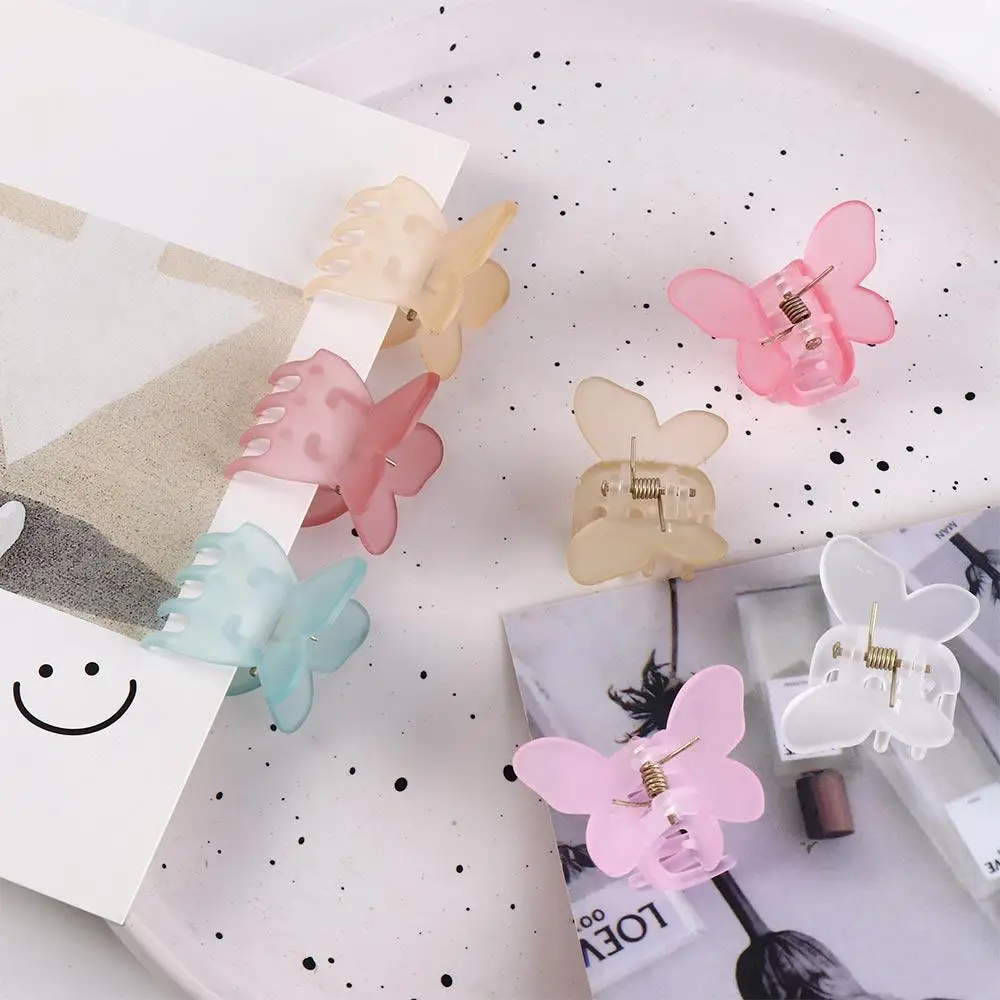 Cute Frosted Butterfly Hair Claw Headwear Jelly Color Butterfly Hair Clip Ponytail Clip Headdress Mini Shark Clip Travel