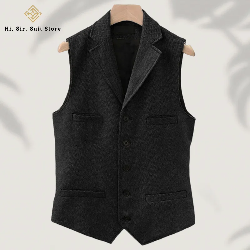 メンズヴィンテージベストウールツイードカジュアルブリティッシュスタイルビジネススーツベスト冬ベストヘリンボーン柄エレガントジレ男性
