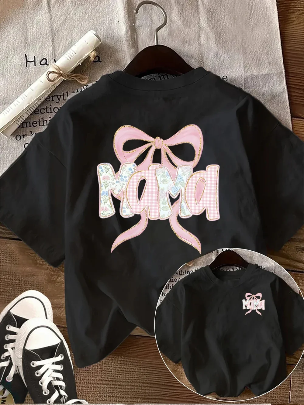 Mama Graphic Tee Mother's Day Gift Idea T-shirt Floral Gingham Letter Print Top Summer Casual Short Sleeve Fashion for Women