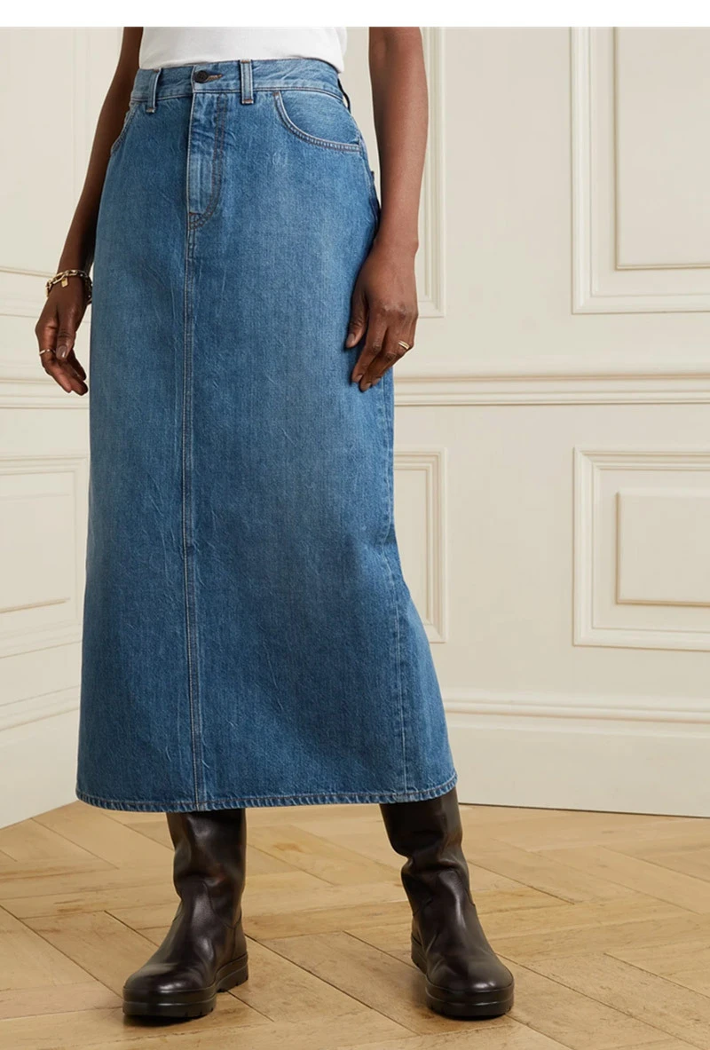 2022 Autumn Eco-friendly Washed Slit Denim Skirt Midi Skirt Pack Hip Skirt Women