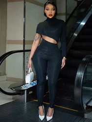BWQ One Shoulder Long Sleeve Cut Out Jumpsuit For Women Bodycon Sexy Streetwear Rompers Club Party Outfits Spring Summer
