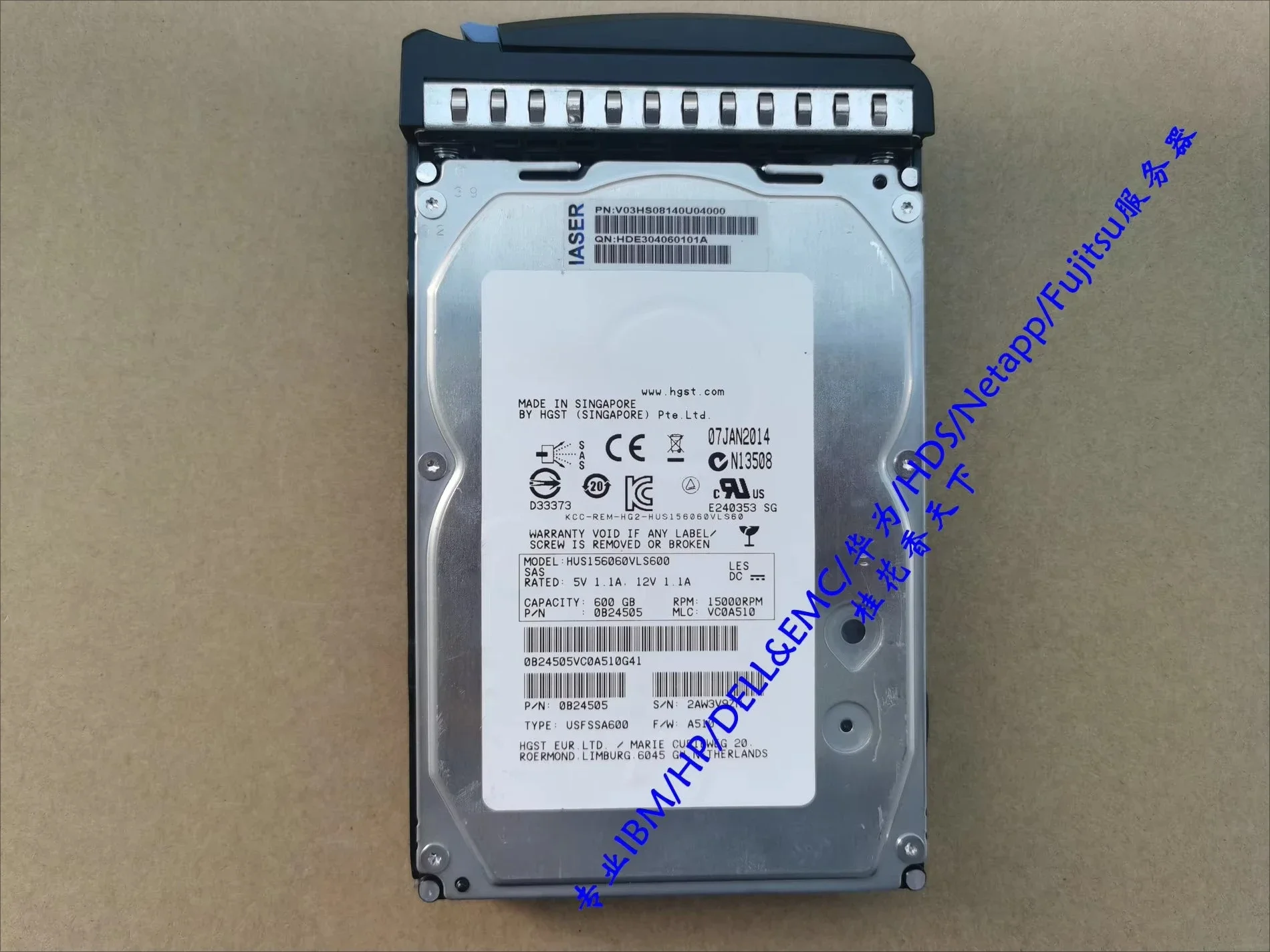 

Used For Inspur 600G 15K SAS 3.5 inch HUS156060VLS600 server hard disk, Hitachi