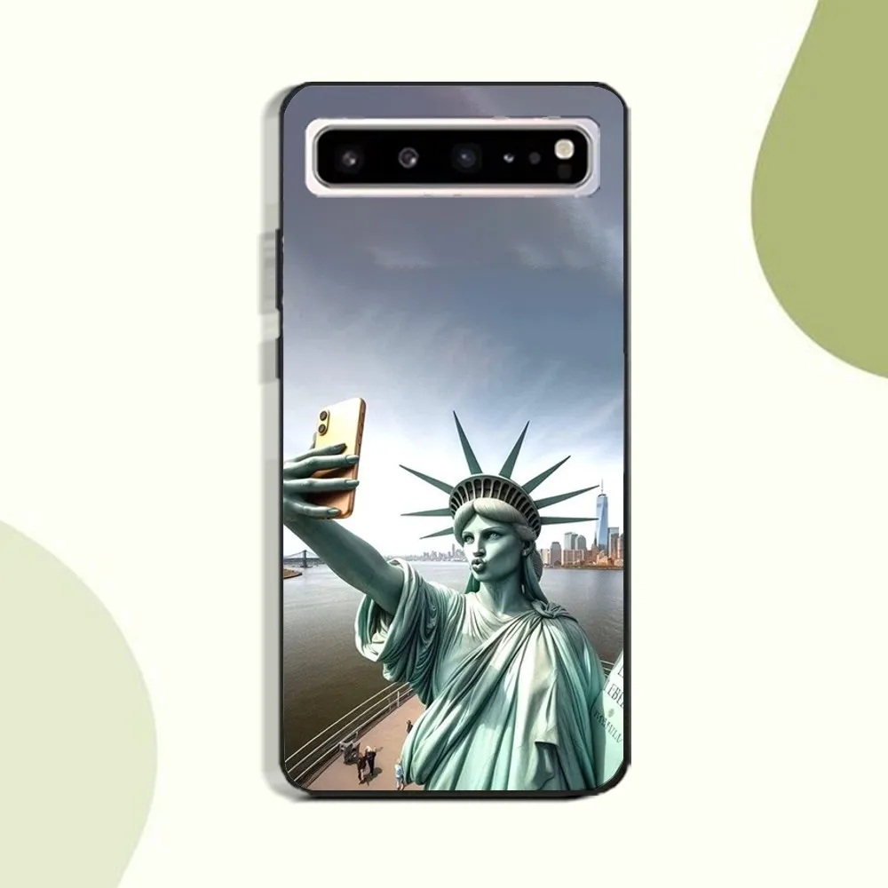 Funny Statue Of Liberty Phone Case For Samsung Galaxy A52 A12 A51 S21 Edge S22ULTRA S23 S24 S20LITE Plus Ultra Black Cover