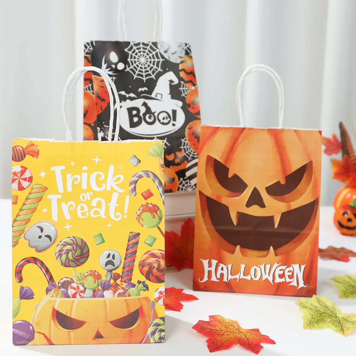 Halloween Pumpkin Paper Bags Happy Halloween Ghost Boo Gift Bag Trick Or Treat Packaging Favor Bag Spider Skull Candy Cookie Bag