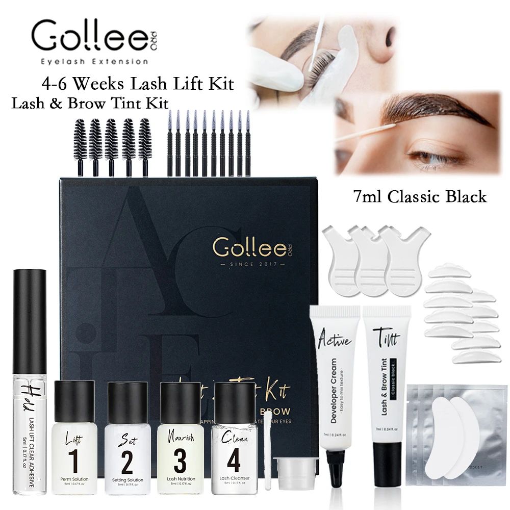 

New Gollee 4-6 Weeks Lash Lift and Tint Kit Brow Lamination Semi-permanent Eyebrow Tint Set Nature Black Eyelash Lifting Perming