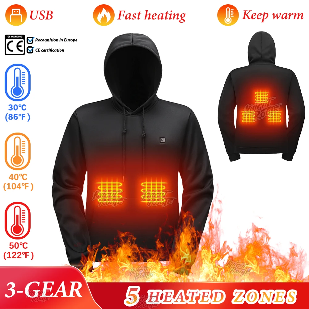 5 Areas Self Heating Vest Men's Heating jacket Thermal Women's USB Heated hoodie Warm Clothing Fishing Camping Washable Winter