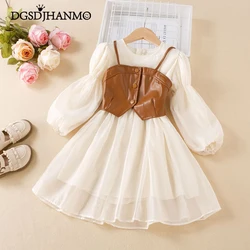 children Dress Elegant For Girl Fake two piece dress Party Wedding Dress Ceremony Prom Gown Communion Clothes 1-6Y