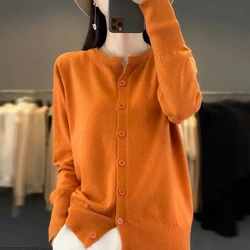 2024 New Autumn Winter Women Cardigans Sweater O-neck Spring Autumn Knitted Cashmere Cardigans Solid Single Breasted