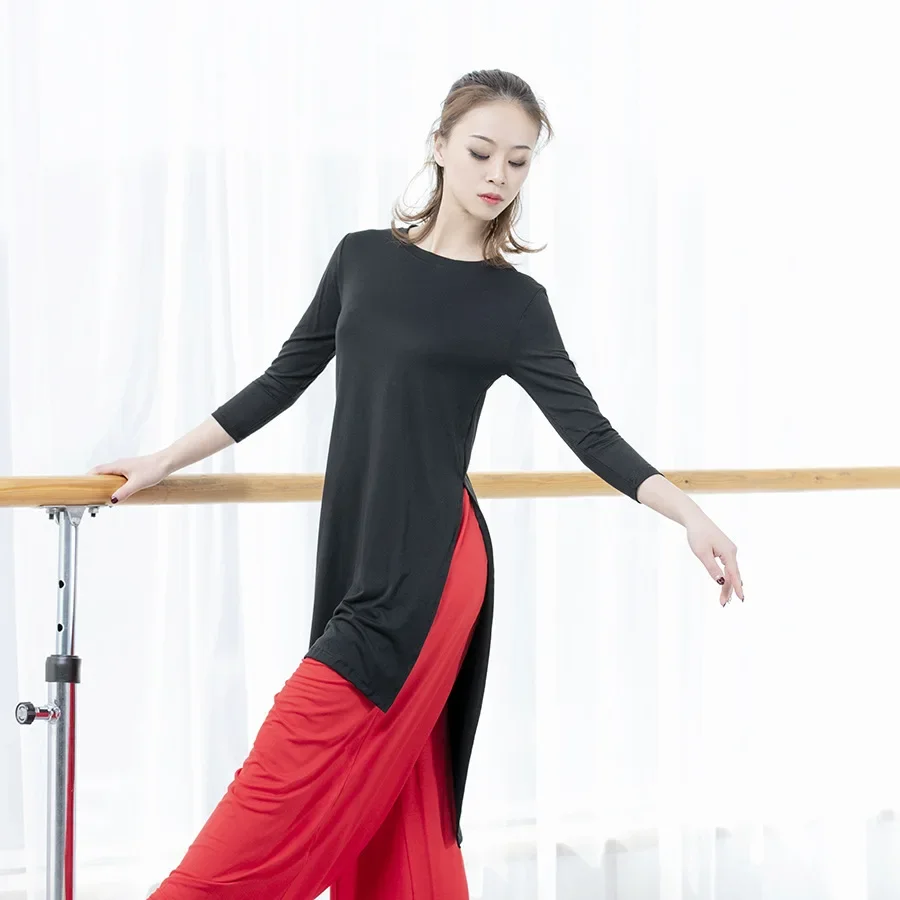 Women Gymnastics Yoga Long Shirt Loose Fit Dance Costume Girls Blouse Balllet Jazz Latin Dance Dress Shape-up Exercise Clothes