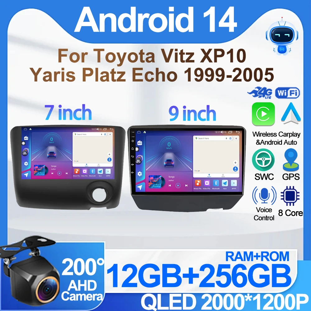 

Carplay Touch Screen For Toyota Vitz XP10 Yaris Platz Echo 1999-2005 Car Radio Multimedia Video Audio Player 8 Core Wifi No 2din