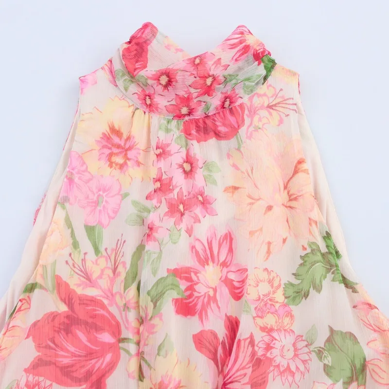 Vestidos longos estampados para mulheres, decoração em camadas, vestido midi, moda com cinto, sem mangas, vestidos de festa elegantes 2025