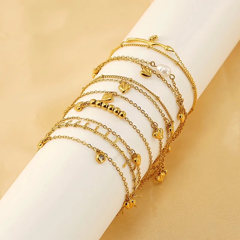 

10Pcs Fashion Versatile Stainless Steel Gold Plated Love Charms for Jewelry Making Chain Bracelets for Women