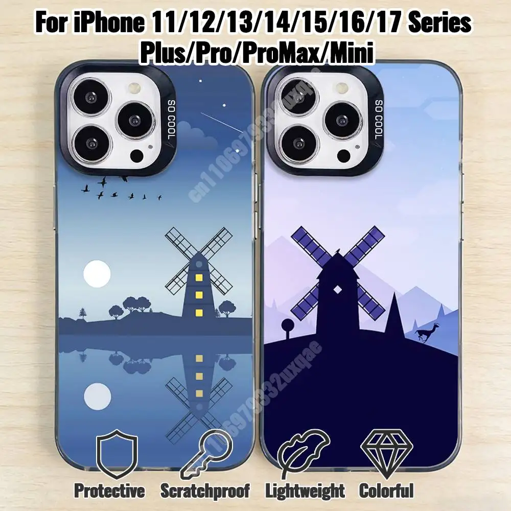 

Rural Windmill Scenery Phone Case for iPhone 17 16 15 Pro Plus 14 13 Max Mini 12 11 X XS Air TPU Bumper