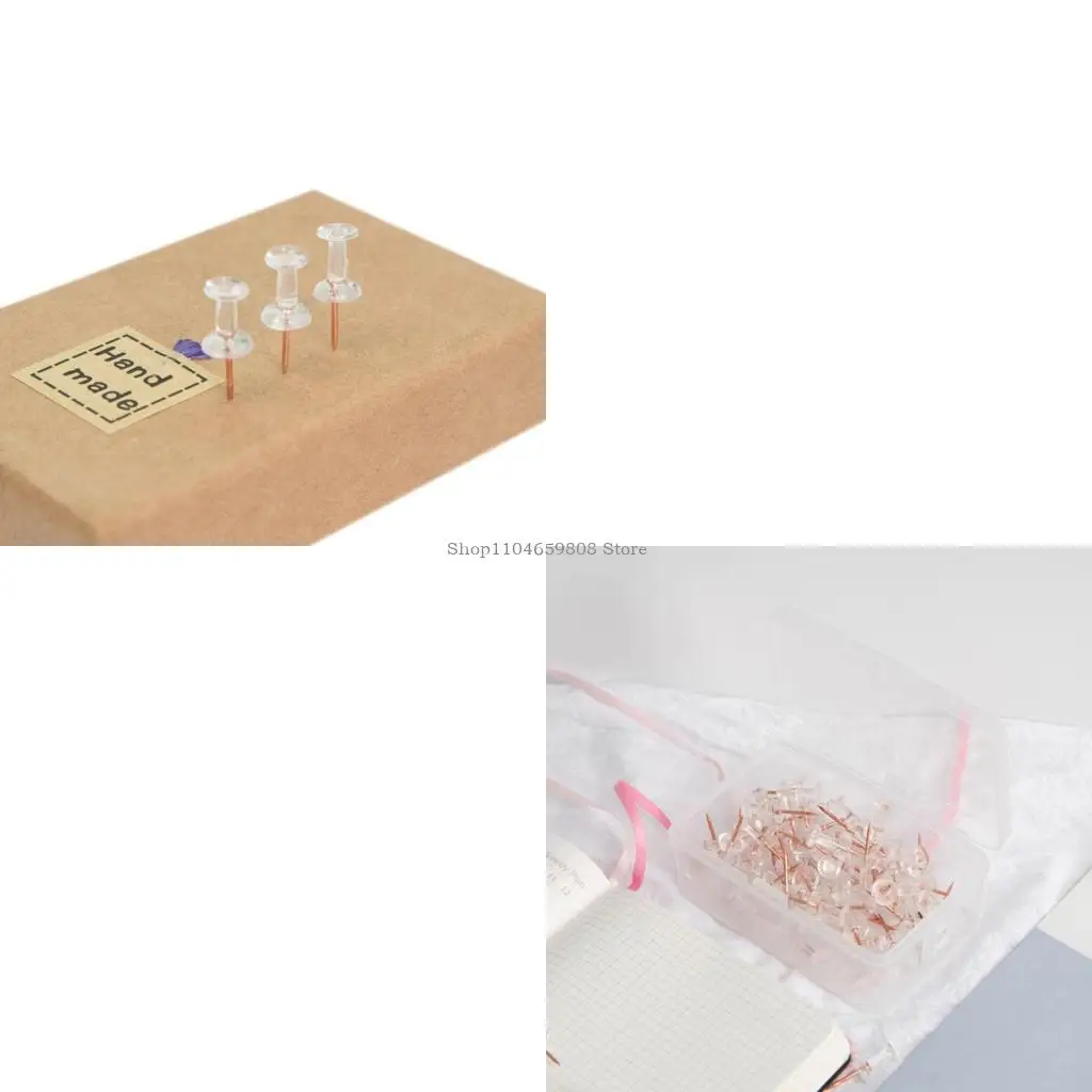 

100pcs Transparent Rose Gold Push Pins Thumb Thumbtack Board Pins Drawing Photo