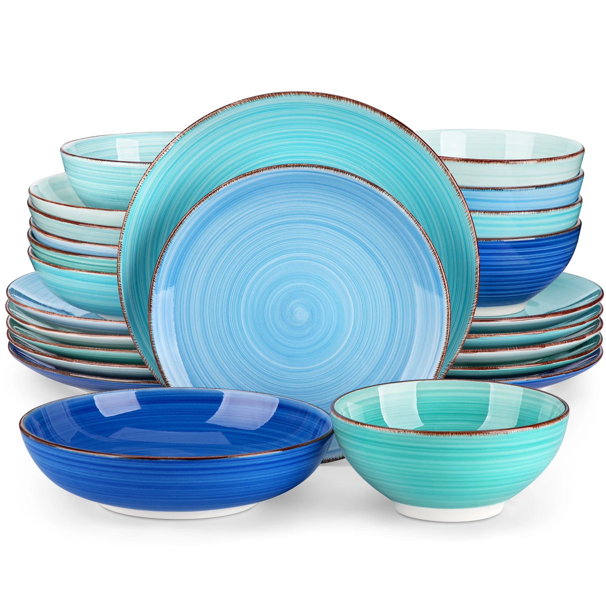 vancasso 12/24/48PCS  Ceramic Dinnerware Set Color Handpainted Spirals Pattern 4/6PCS Dinner Plates/Dessert/Bowl/Soup Plates