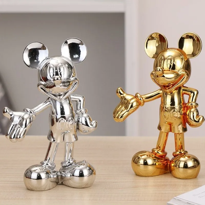 New Disney Action Figure Mickey Mouse Model Resin Plating Welcome-gesture Sculpture Fashion Mickey Ornament Office Home Decor