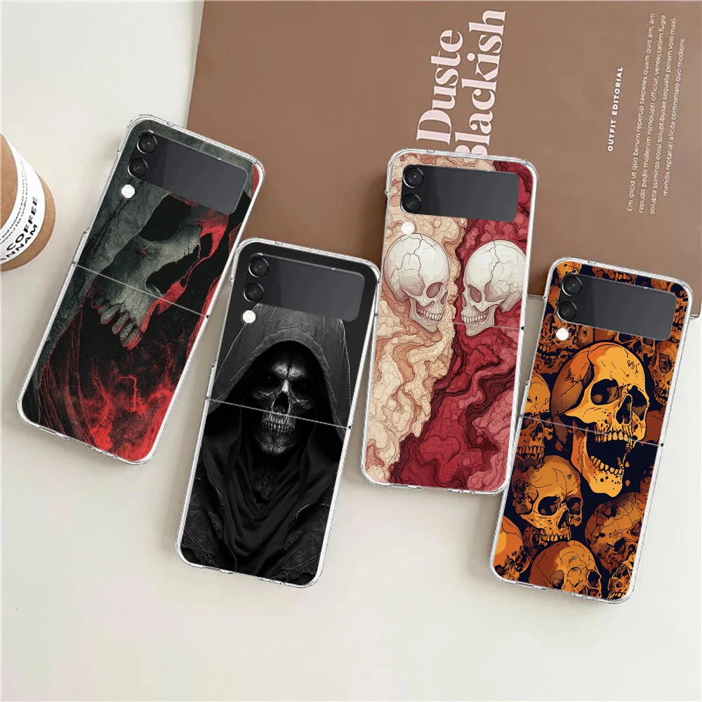 Phone Case For Samsung Galaxy Z Flip 3 4 5 6 7 8 Fold High Hard PC For Galaxy Z Flip3 Clear Cover Death Grim Reaper Skull Scythe