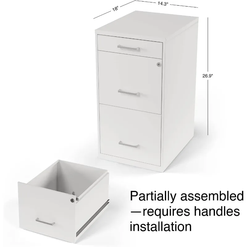 Office Filing Cabinet, 3-drawer Metal Vertical Lockable Filing Cabinet, Household Office Filing Cabinet, White Storage Cabinet