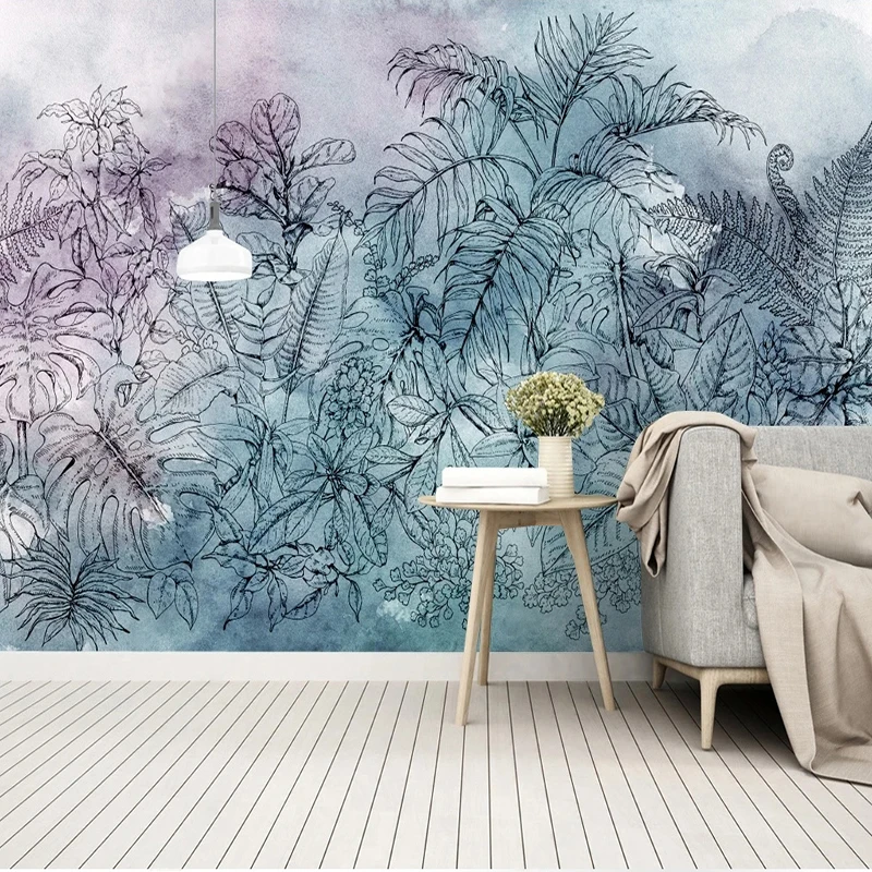 Custom 3D Wallpaper Nordic Abstract Watercolor Hand Painted Tropical Rainforest Plants Mural TV Background Wall Papel De Parede