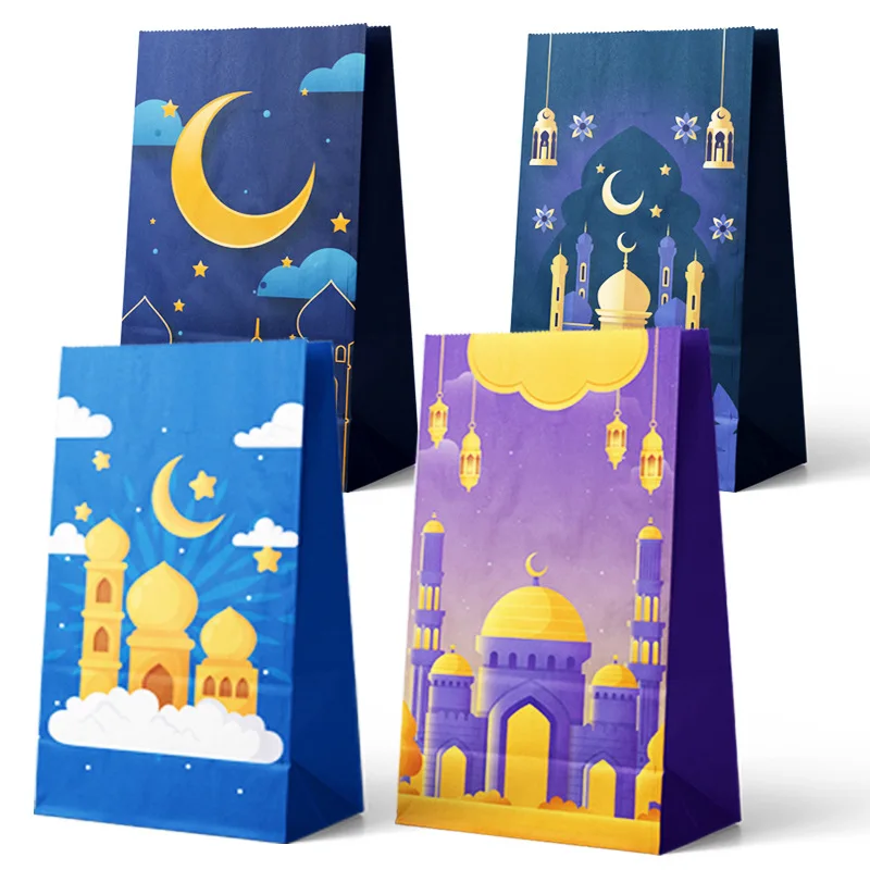 

24pcs Eid Mubarak Gift Bags Ramadan Kareem Eid Mubarak Decoration 2025Candy Packing Pouch Islamic Muslim Party Kraft Paper Bag