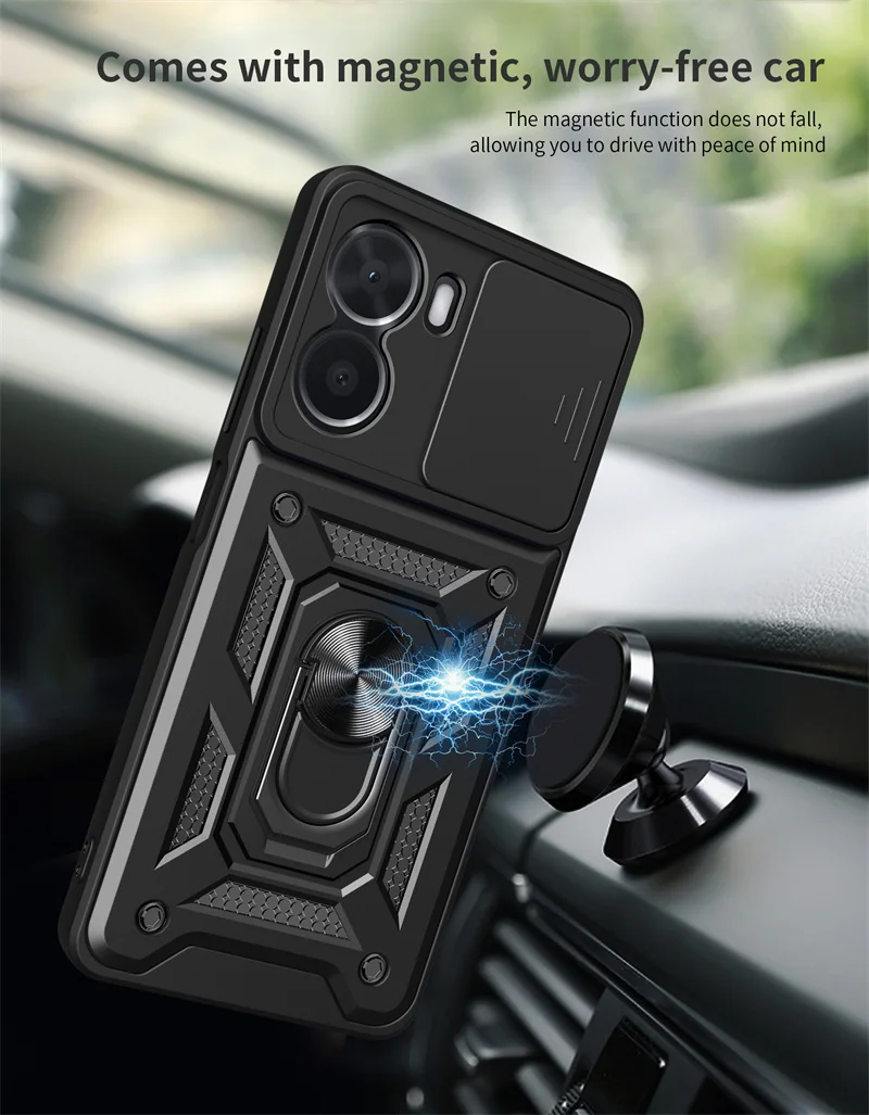 For Vivo Y16 4G Case Magnetic Holder Ring Stand Armor Phone Cases For Vivo Y 16 VivoY16 V2204 Slide Camera Lens Protection Cover