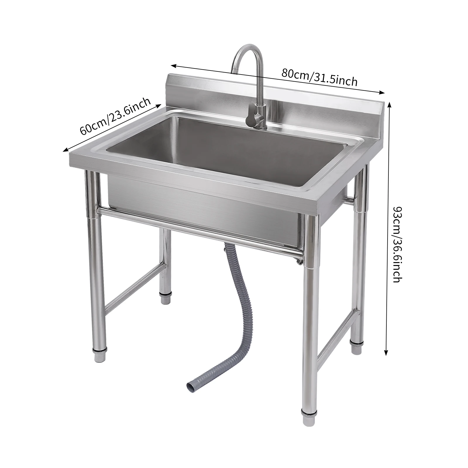Kitchen Sink Stainless Steel Commercial 1 Compartment Utility Sink With Faucet