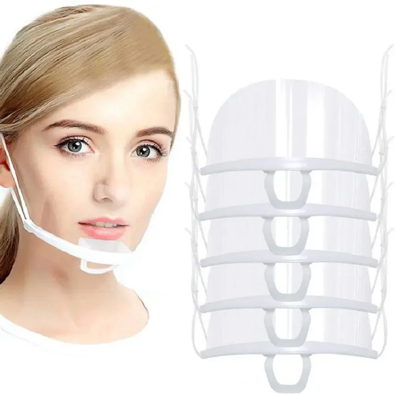 Mascarilla antiniebla transparente reutilizable, máscara protectora de plástico para restaurante, escuela, antisaliva, accesorio de tatuaje de belleza, 5 piezas