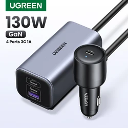 UGREEN Car Charger 130W Fast Charge Extender 4 USB Devices GaN Charger for iPhone 17 16 USB C Charger for iPad Notebook