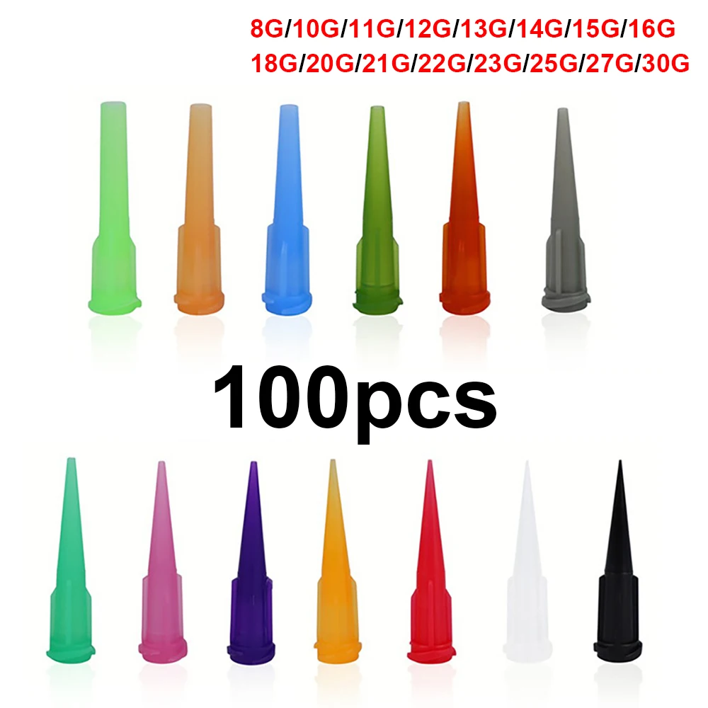 100pcs 10-30G 30mm TT Assorted Plastic Conical  Tapered Needle for Precision Dispensing Machine
