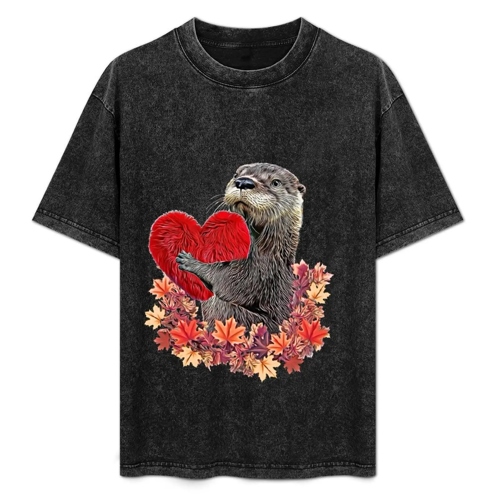 

Otter and sweet red heart, adorable animals T-Shirt Plus Size All Match Tee Shirt