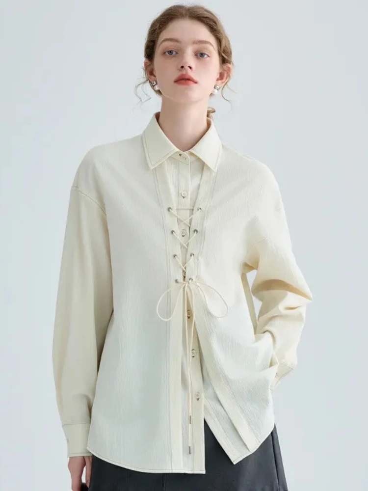 ADAgirl Vintage Lace Up Women Shirt Elegant Long Sleeve Beautiful Blouses 2000s Aesthetic Fairycore Cardigan Korean Fashion Top