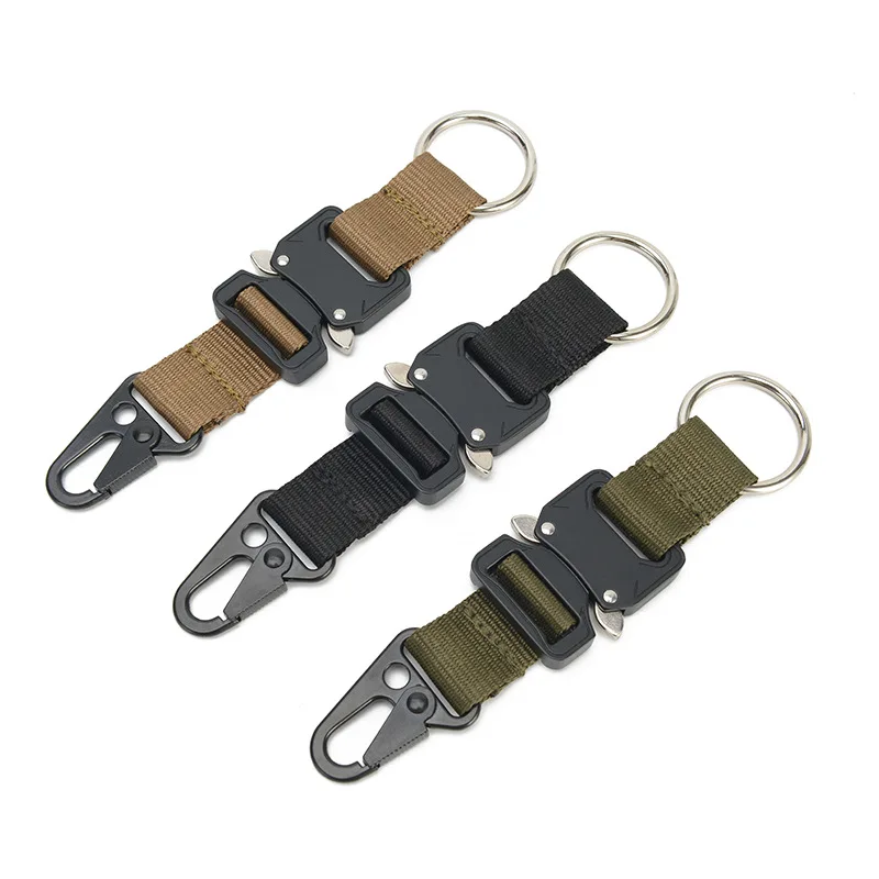 Clip de llavero de engranaje táctico para hombre, accesorios Molle tácticos, cinturón de nailon, correa de bucle, Clip de llave con bolsas Molle