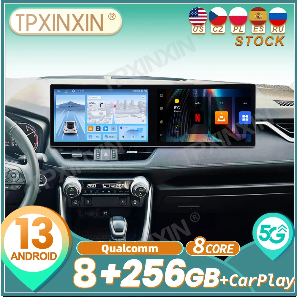لتويوتا RAV4 2020 ~ 2024 كوالكوم أندرويد Carplay شاشة مزدوجة راديو السيارة ستيريو السيارات مشغل وسائط متعددة نظام تحديد المواقع نافي رئيس وحدة #1