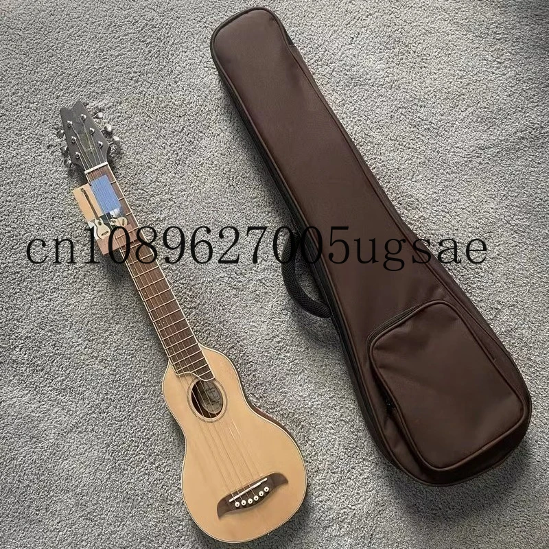 

Single board travel acoustic guitar 34 inch spruce wood surface single strap thickened bag three color