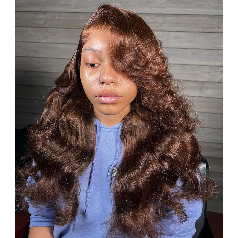 Linhua Chocolate Brown Colored Body Wave 13x4 Transparent Lace Wigs Remy 12A 13x6 Lace Frontal Wig Preplucked 4x4/5x5 Lace Wig