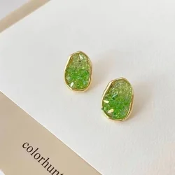 Gradual Gravel Crystal Irregular Ellipse Oval Green Color Drop Earrings for Women Party Geometry Jewelry Wholesale Girl Gift