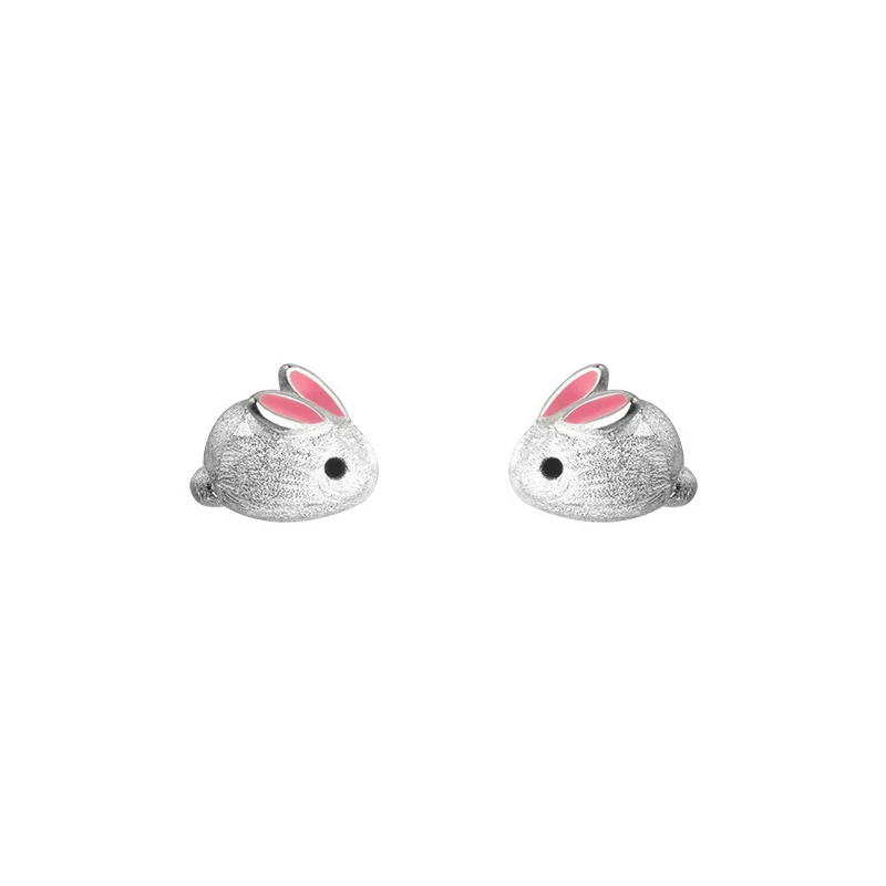 Modian Genuine 925 Sterling Silver Lovely Small Mouse Ear Pin for Women Gift Animal Frosted Stud Earring Korea Style Jewelry