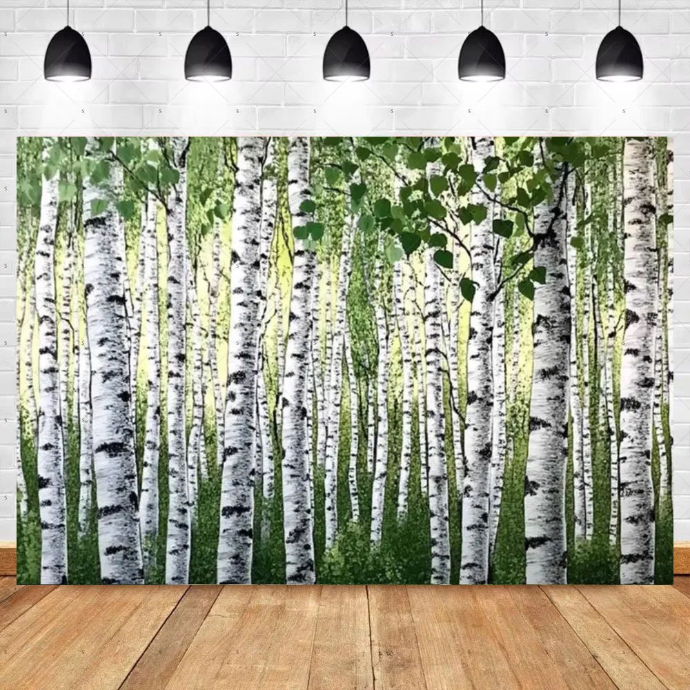لافتة خلفية لخلفية شجرة البتولا من Sunny Trail، منظر طبيعي للغابات، مستلزمات خلفية للتصوير الفوتوغرافي في بلاد العجائب، استوديو الصور #6