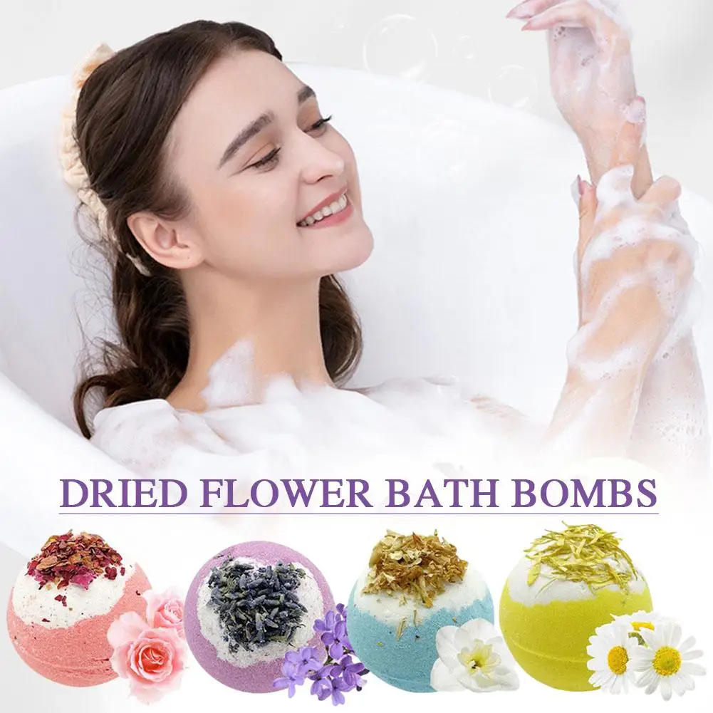 4 styles Shower Bath Salt Ball Dried Flower Ease Tension Natural Essential Oil Bubble Bouncy Explosion Bath Ball Clean Bathtub