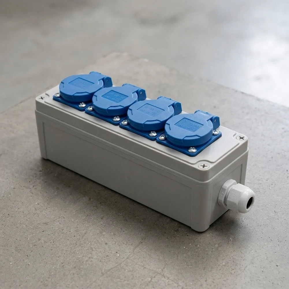 Waterproof Electrical Outlet Box IP54 With 4 Gang For Schuko-Plug 16A For Garden Workshop Garage And Building Projects