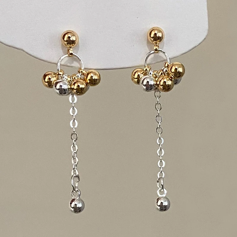 

PONYKISS 925 Sterling Silver 14K Gold Bead Tassel Geometric Stud Earrings for Women Trendy Fine Jewelry Minimalist Accessories