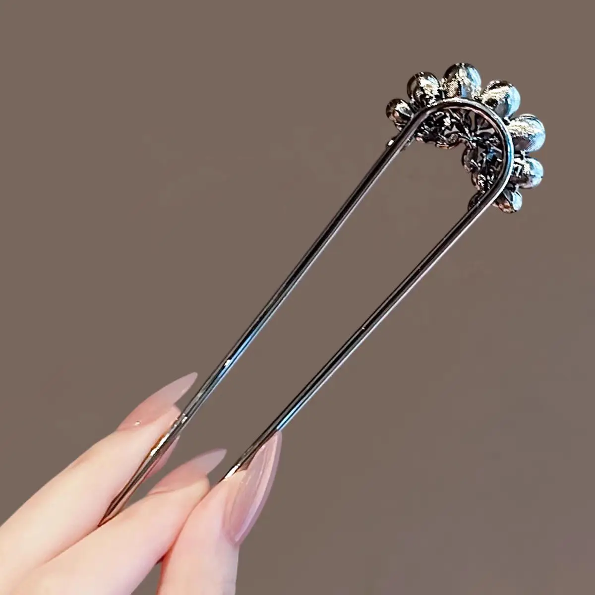 Chinese Style Auspicious Fan Shaped Rhinestone U Shaped Hair Stick Elegant Sleek Hair Pin For Women Updo Good Fortune Party Dail