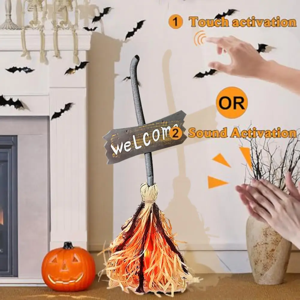 

Bendable Handle Halloween Broom Floating Haunted Broom Halloween Witch Broomstick with Light Up Dancing Haunted House for Indoor