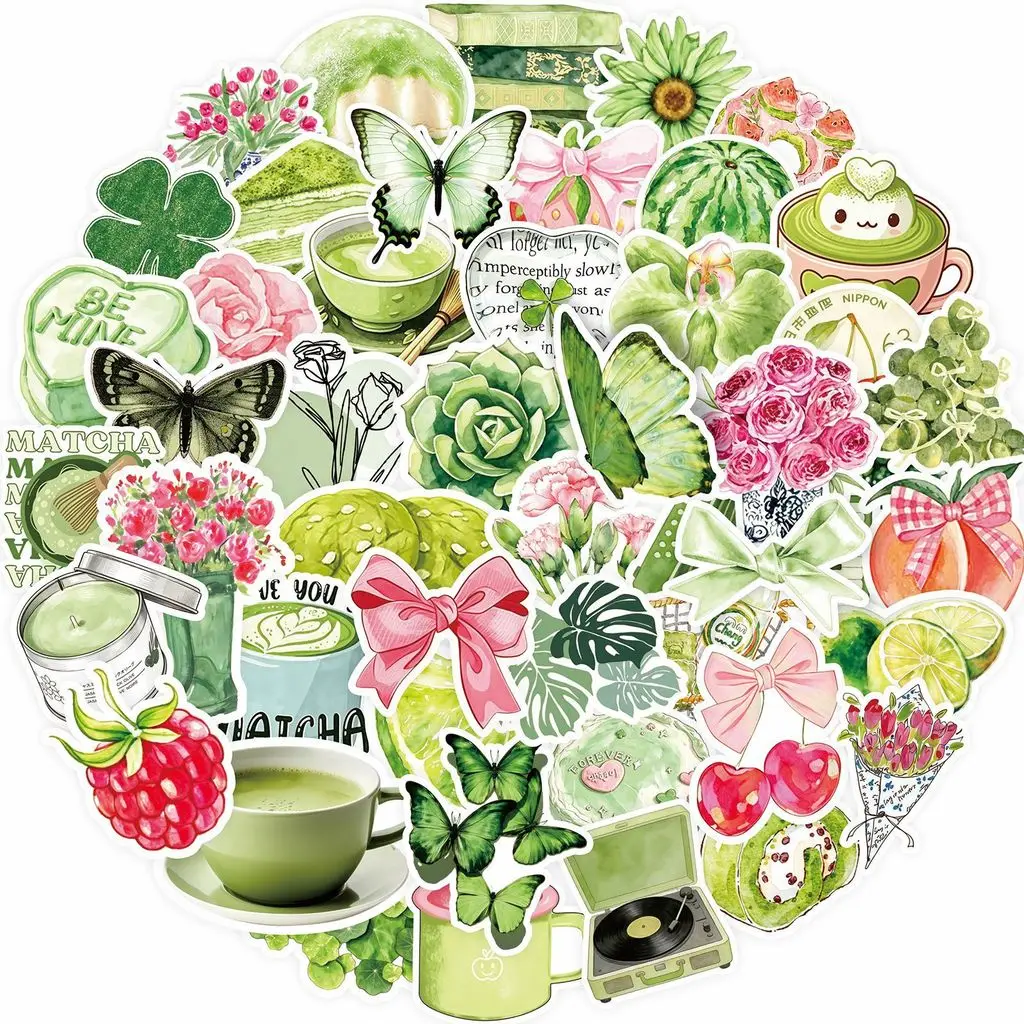 Matcha Themed Pastel Graffiti Sticker Pack 100 Sheets, Fresh Tone Stickers for Scrapbook and Gadget Collage AnimeWorlds Store