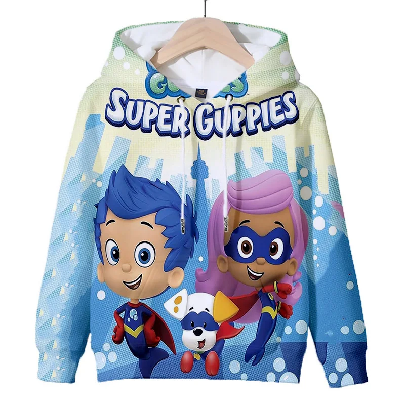 Sudadera con capucha de Hip-hop para niño y niña, ropa informal de Bubble Guppies, sudadera transpirable con capucha, deportes Unisex, sudaderas con capucha de manga larga Y2k