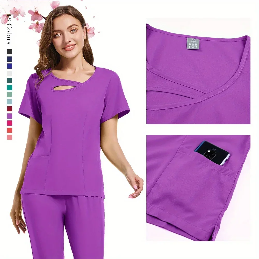 Scrubs Shirt Korte Mouw Dierenwinkel Arts Verpleegkundige Verpleging Uniform Mode Vrouwen Werkkleding Scrub Tops + broek Uniform