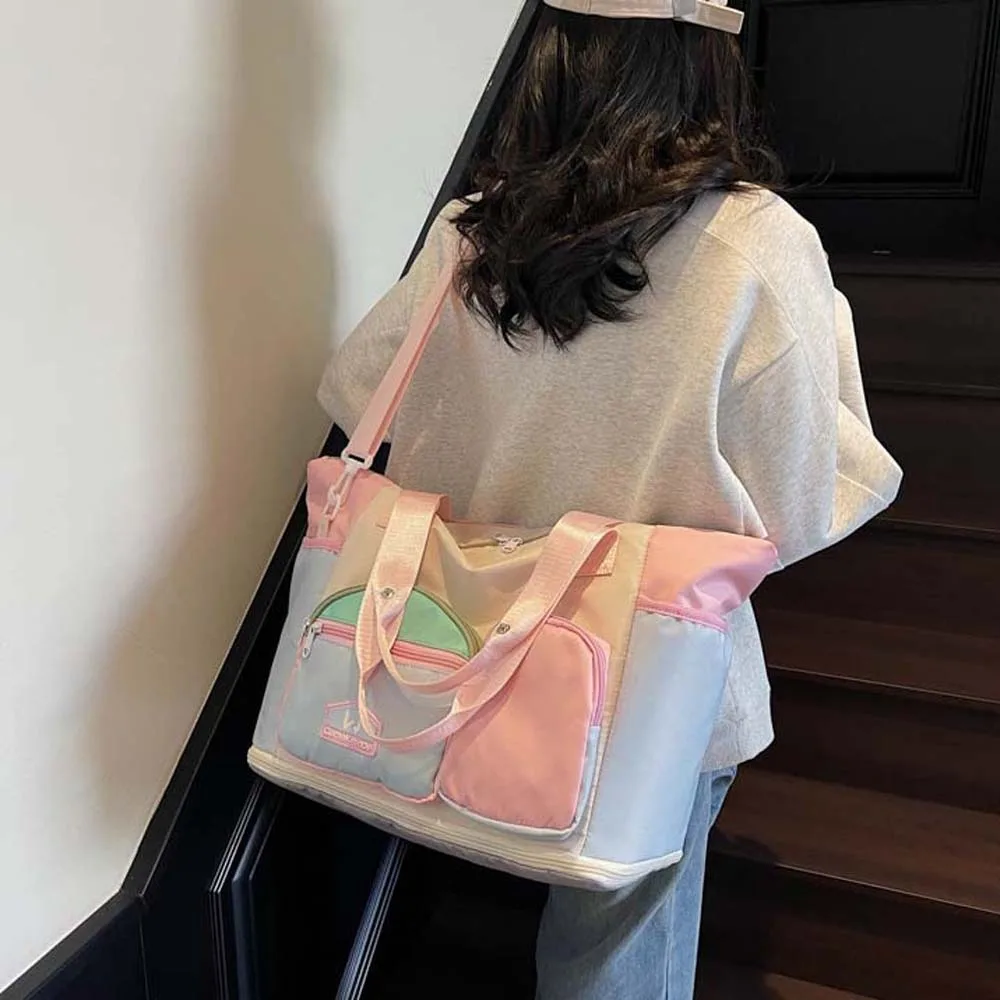 حقيبة سفر قابلة للتوسيع من قماش أكسفورد بألوان متباينة وقابلة للطي بسعة كبيرة وحقيبة لياقة بدنية وحقيبة يوجا من البوليستر