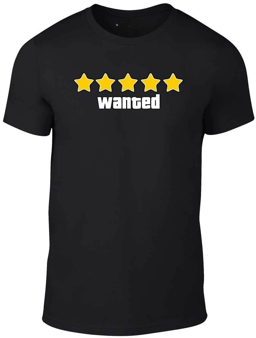 Five Stars Wanted T-Shirt Men Gift Present Game Books Grand Birthday Auto Woman Man Fashion Casual Cotton Graphic Streetwear