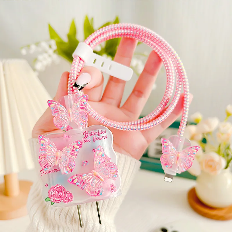 Funda de Silicona para Cargador de Apple de 18W 20W, Protector de Cable de Carga para iPhone 17 Pro Max 16 15 Plus, Diseño 3D de Mariposa